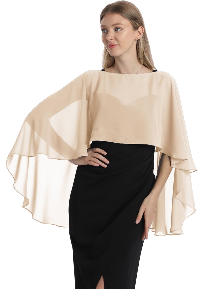 Hotshawl Capelets for women Chiffon Cape Shawls and Wraps for Evening Dress Wedding Capes Cover Up (Champagne1) - Image 2